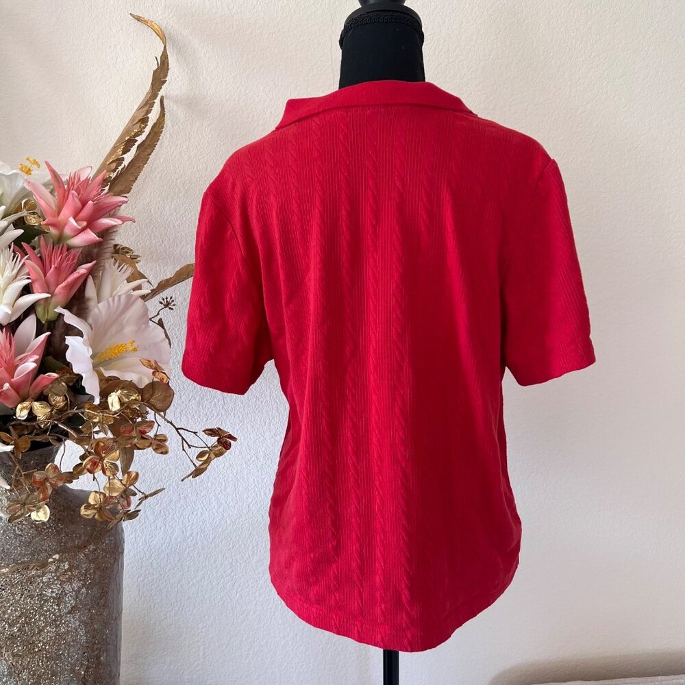Vibrant Red Cable Knit Collared Womens Flowy Golf Top Vintage Y2K Blair Large - Picture 2 of 6